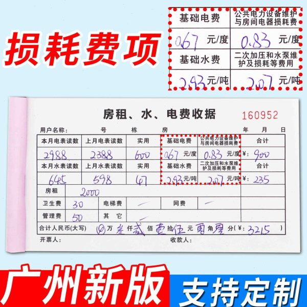 租单据房本租房水电本收房租广州收据东定收二联损耗费出租可新版