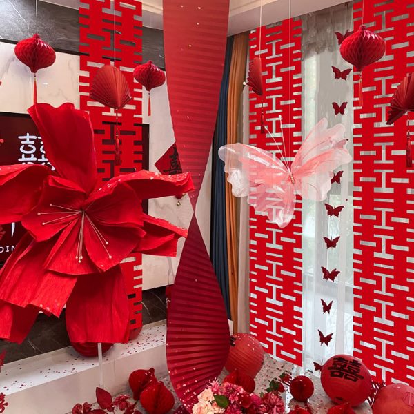立体晨袍新中式蝴蝶拍照婚礼仿真花背景墙结婚装饰婚房布置套装订