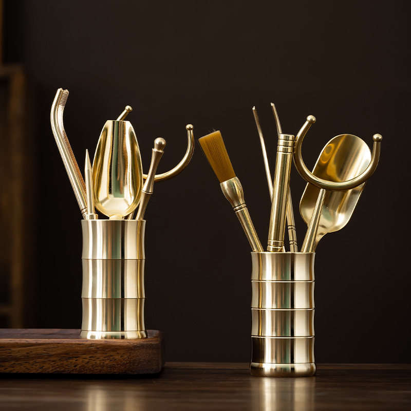 黄铜茶道六君子套装功夫茶具配件铜制6君子喝Q茶泡茶工具茶刀茶刷