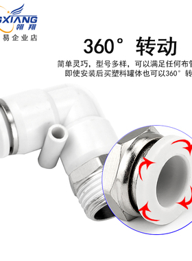 气动接头快插L型外螺纹PL4-M5/6-1/8-2/10-3/12-4mm弯通白色接头