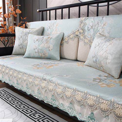 新中式沙发垫实木沙发套罩中国风高档防滑坐垫盖布靠背巾垫子银杏