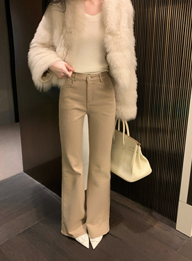 5werkwen 小暖炉洗水超模裤 三色加厚加绒弹力修身微喇牛仔裤