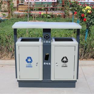 厂家供应公园小区户外整体不锈钢双分类垃圾桶大号方形加厚果皮箱
