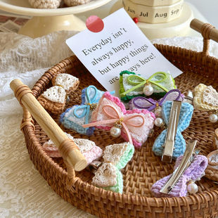 小众女童蝴蝶结发饰精美手作蕾丝发卡甜美刘海侧边夹日系头饰配饰