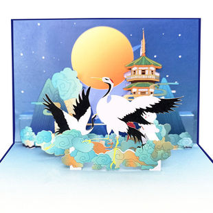 厂家供应3D立体贺卡彩印国潮新年节日商务中国风创意立体纸雕卡片