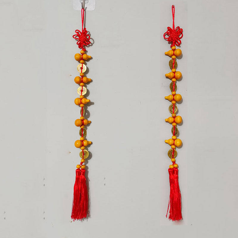 全铜五帝钱铜钱葫芦桃木串挂饰龙年款挂件长度50厘米厂家门帘玄关