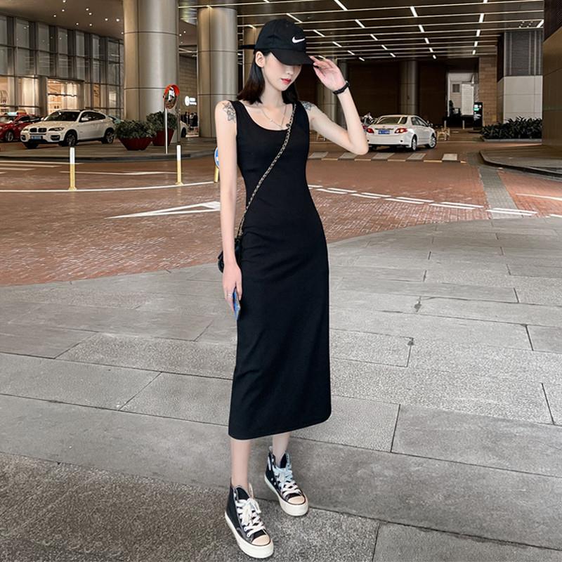 黑色吊带裙高级感裙子2025新款女无袖背心裙修身吊带连衣裙长款夏