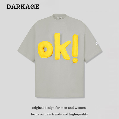 2025S外贸美式复古立体字母印花短袖t恤女夏季宽松百搭半袖上衣潮