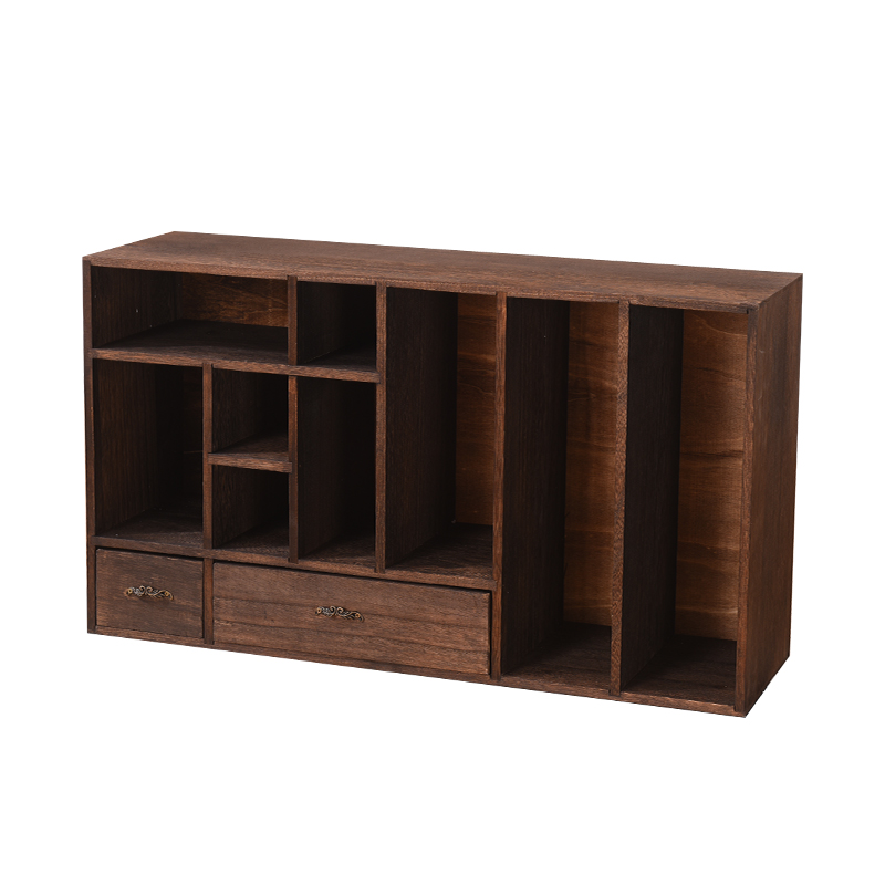 实木桌面书架收纳柜多格中式学生书桌小书柜置物架办公文件整理架