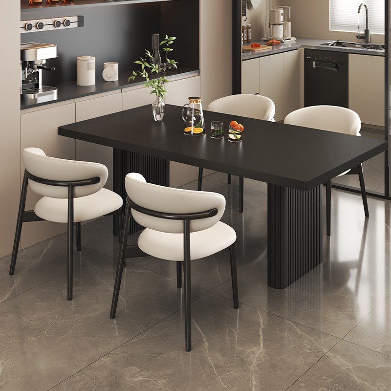 2025小户型意式极简下挂岩板长方形餐桌椅组合家用现代简约饭桌子