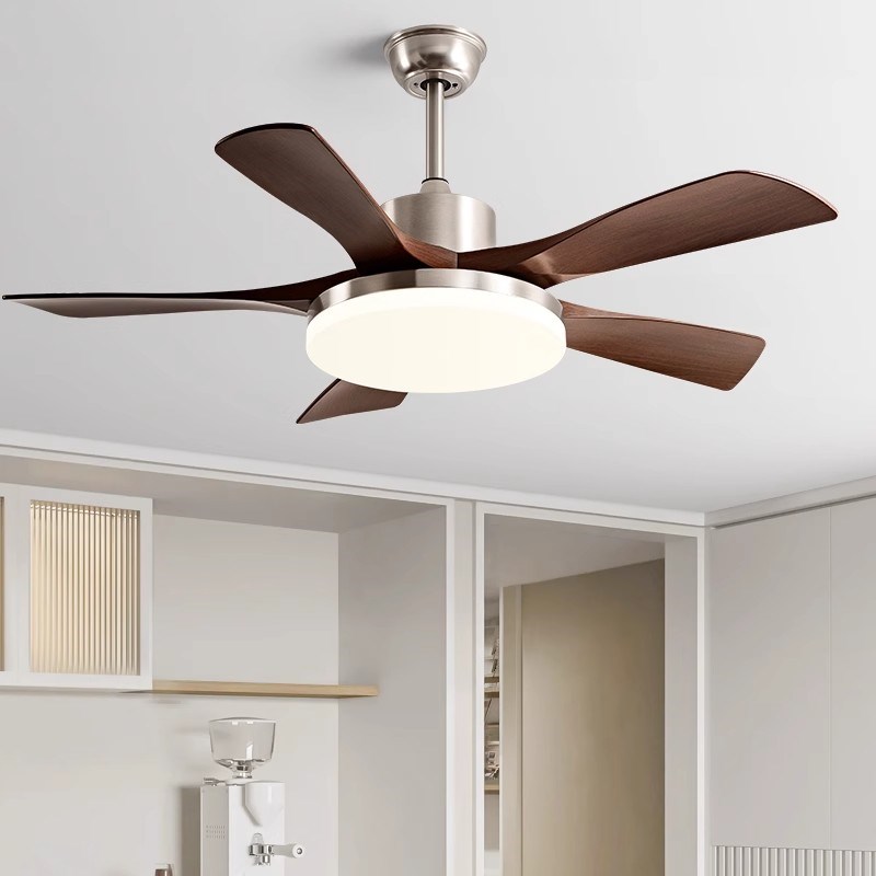 中古风扇灯2025新款大气复古吊扇灯客厅餐厅胡桃木色带灯风扇吊灯