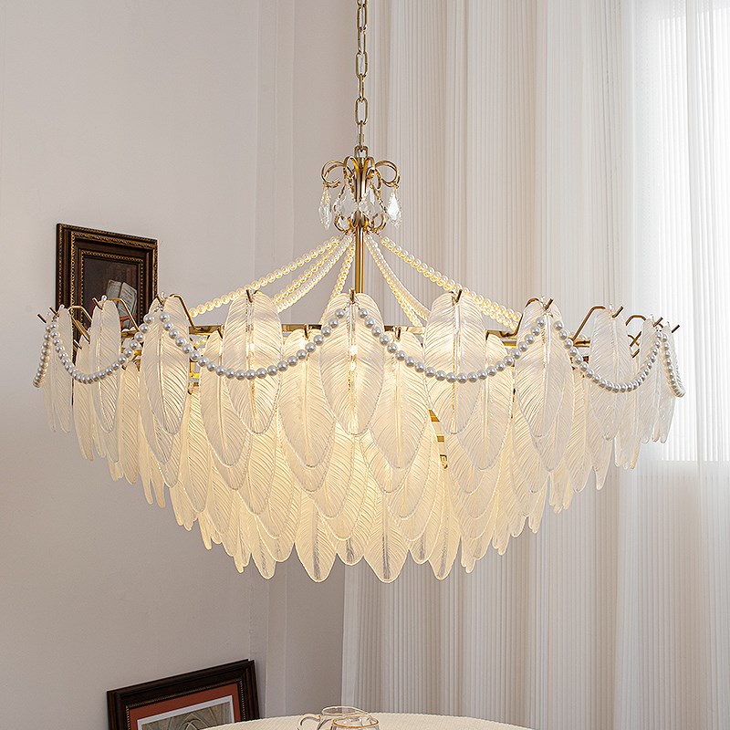 法式轻奢客厅羽毛玻璃吊灯意式后现代H简约设计师款主卧室餐厅灯