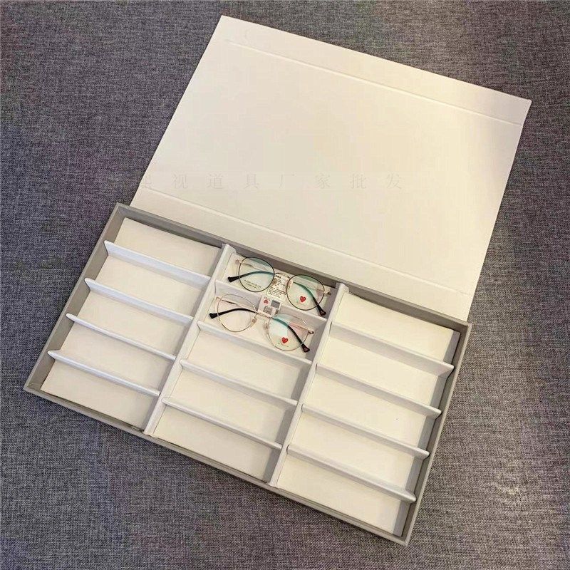 带盖皮革眼镜展示收纳盒太阳镜展示架12格眼镜样品盒老花镜展示盒