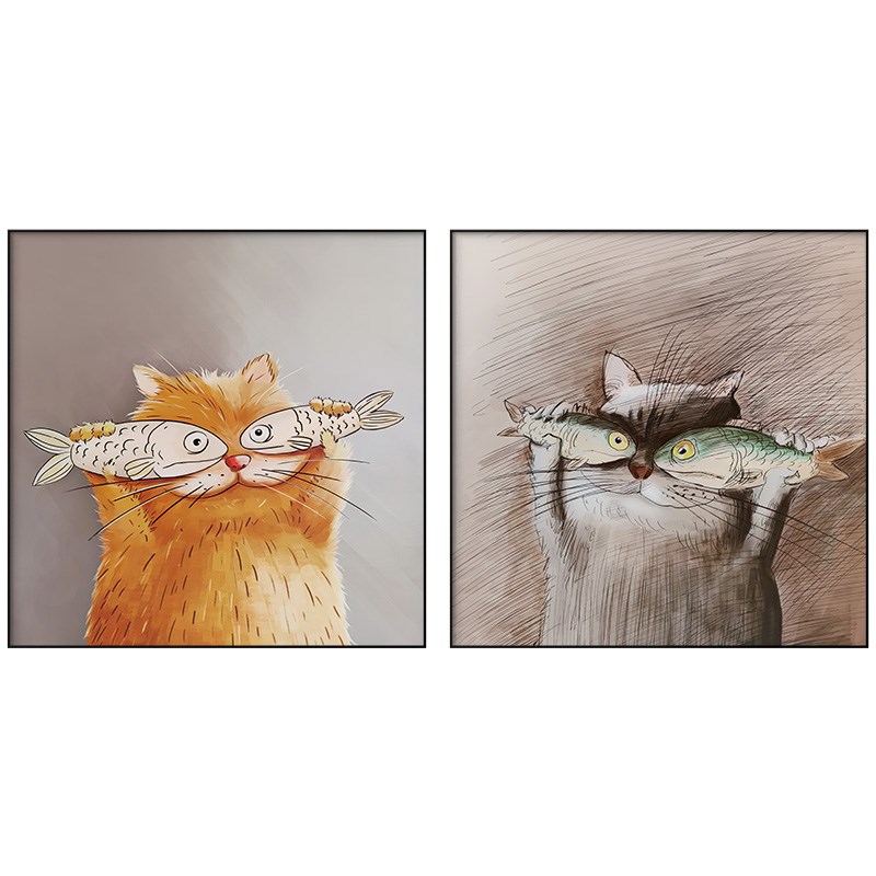 原木风餐厅装饰画创意猫和t鱼饭厅餐桌墙上挂画日式寿司料理店墙图片