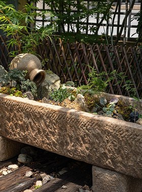 掬涵老石槽流水摆件石磨水景鱼缸庭院户外旧石器花盆装饰景观造景