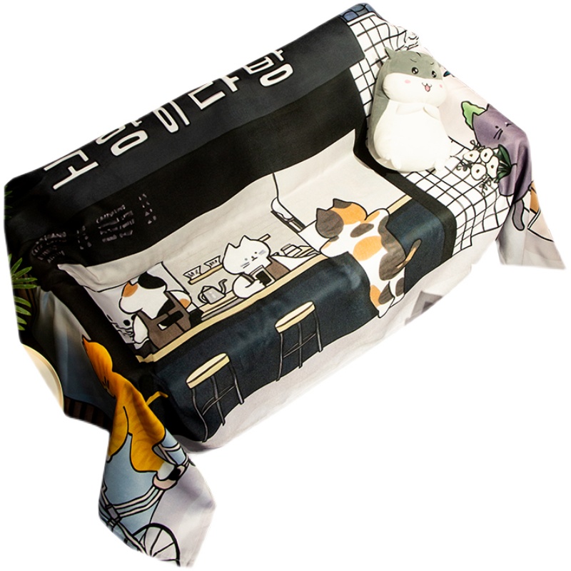 韩系可爱猫沙发巾盖布防滑u坐垫靠背扶手巾双人沙发套防尘耐脏罩