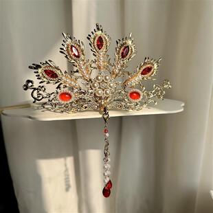 古风国风明制正凤发冠头冠边凤汉服配饰流苏发饰步摇凤钗发簪发钗