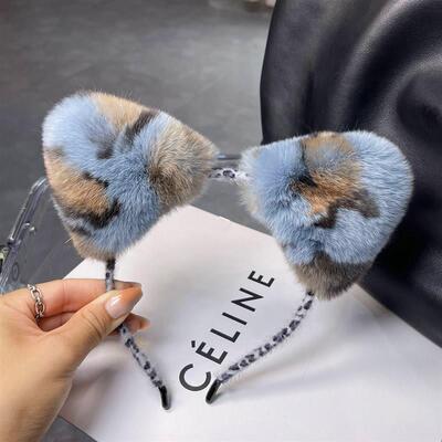 洗脸发箍真獭兔毛猫耳朵发箍网红女主播头箍可爱毛绒头饰化妆发卡