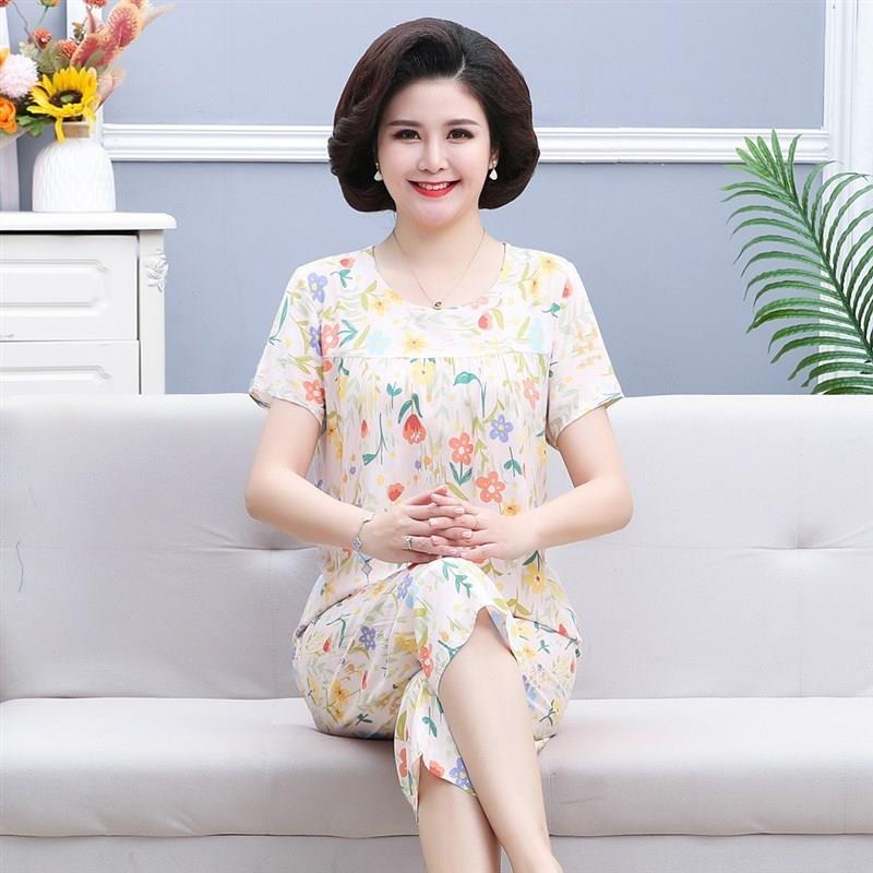 中老年人睡衣妈妈款女士绸老人奶奶短袖家居服两件套装夏薄款