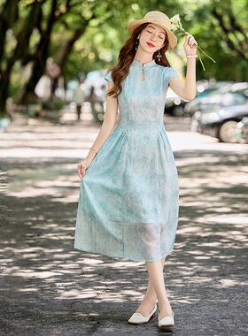 2025新款连衣裙女夏季今年流行显瘦洋气立领印花设计感裙子SY2756