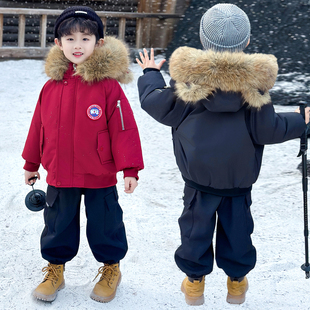男童加绒毛领派克棉服冬季2025新款加厚宝宝棉衣儿童冬装男孩外套