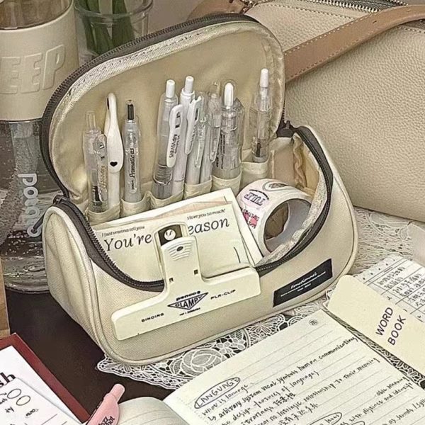 简约ins风枕头冬瓜小众笔袋大容量文具盒 多功能双层文具袋笔盒