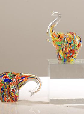 装现代极小象抽象彩色琉璃大象简琉璃摆件厅玄关酒店客办公室轻奢