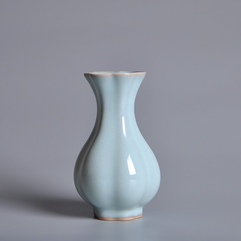 宋代瓶汝瓷海棠瓶天青釉原产地汝窑花瓶陶瓷摆件花器青瓷