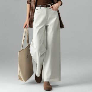 灰白色牛仔裤阔腿裤宽松女裤2025新款秋冬直筒裤版型超好看的裤子