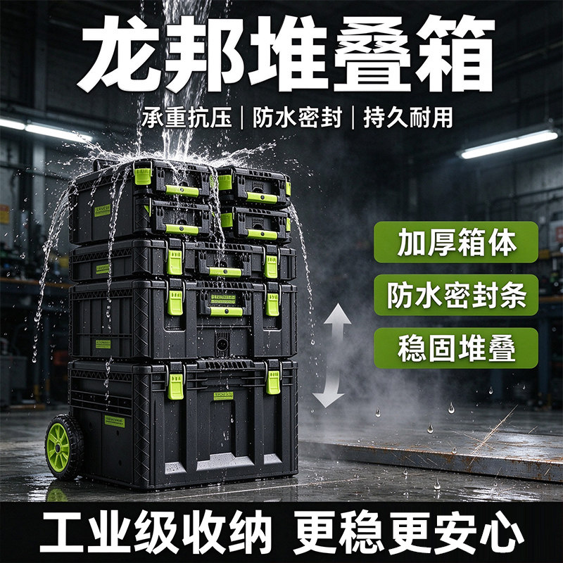 龙邦工具箱折叠工具箱多功能收纳堆叠组合式拉杆箱威克士黑绿箱