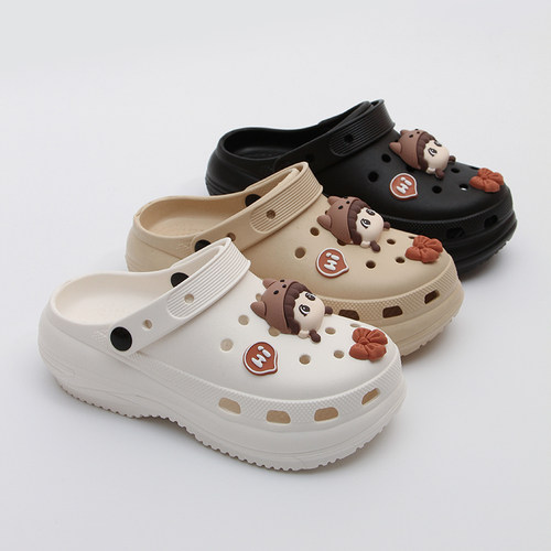 百搭新款厚底增高洞洞鞋女款夏季外穿包头防滑小个子踩屎感凉拖鞋