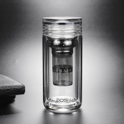 镜面玻璃盖e双层玻璃杯小容量家用便携随I手水杯子泡茶养身茶水分