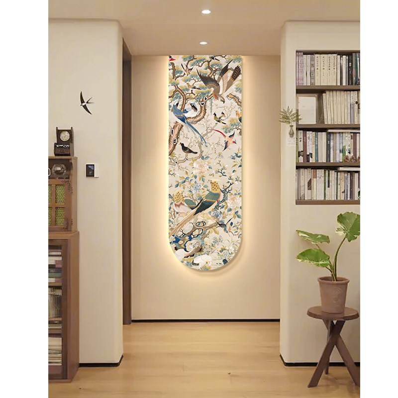 中古风花鸟入户玄关装饰画2023新款发光灯画高端走廊X过道尽头挂,家居饰品,现代装饰画,淘宝优惠券,粉丝福利购,淘宝优惠卷