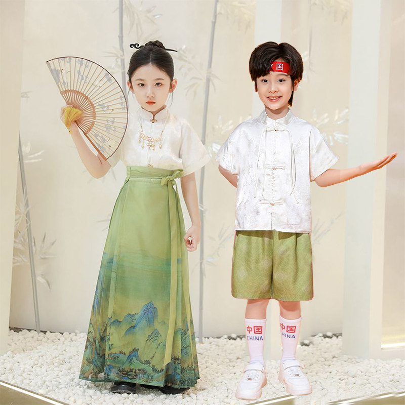 霂霏兔2026新款儿童马面裙千里江山女童汉服裙新中式中国风唐装,童装/婴儿装/亲子装,汉服,淘宝优惠券,粉丝福利购,淘宝优惠卷
