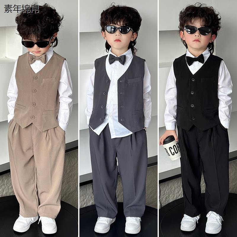 儿童西装套装男童夏季短袖小西服花童婚礼服帅气男孩走秀演出服装