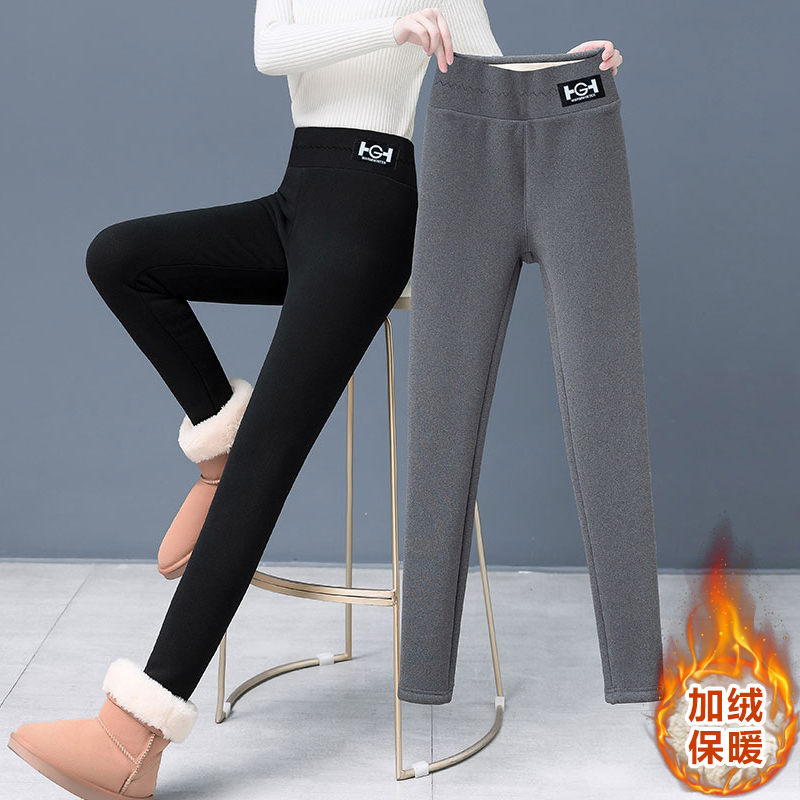 羊羔绒女士加绒加厚外穿高腰打底裤休闲弹力保暖一体小脚铅笔棉裤