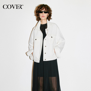 CC36110110 白色棉质牛仔外套宽松2026春新款 COVERINS 男女同款