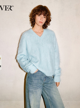 COVERINS羊毛马海毛v领毛衣女慵懒风宽松2025冬新款CC35506290