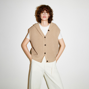 COVERINS叠穿羊毛混纺连帽针织马甲背心女2026春新款 CC36106040