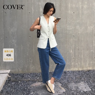 COVERINS蓝色直筒牛仔裤 CC34220150 女九分锥形裤