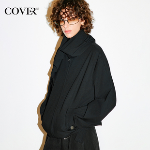 COVERINS黑色可拆飘带外套夹克设计感腰带2026春新款 CC36110010