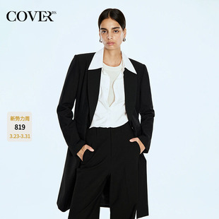 COVERINS黑色精纺羊毛西装 CC34110110 外套大衣女中长款