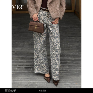 新款 2025冬季 CC35520140 女直筒阔腿裤 COVERINS时髦豹纹牛仔裤