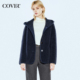 COVERINS深蓝100羊毛仿皮毛一体羊剪绒连帽外套女短款 CC34510490