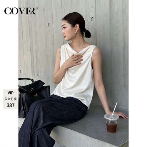 【会员专享价】COVERINS荡领双面缎醋纤无袖上衣女夏季CC35270040