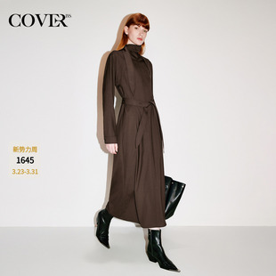CC35305140 2025秋新品 COVERINS围巾领收腰系带长袖 连衣裙女长款