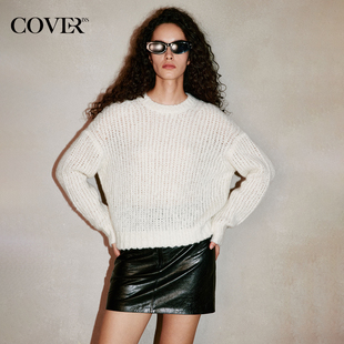 COVERINS蚕丝山羊绒镂空毛衣女宽松圆领套头2025冬新款 CC35506410