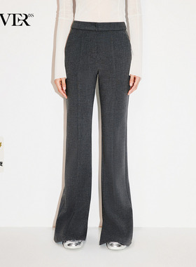 COVERINS灰色TR微喇西裤女修身长款2025冬新款CC35520200