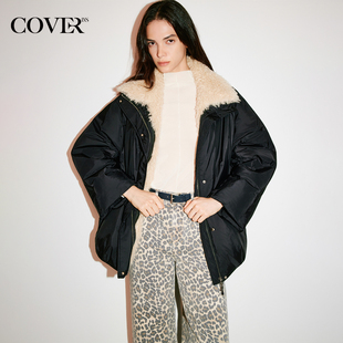 COVERINS鹅绒可拆绒绒毛领花苞羽绒服女宽松2025冬新款 CC35508270