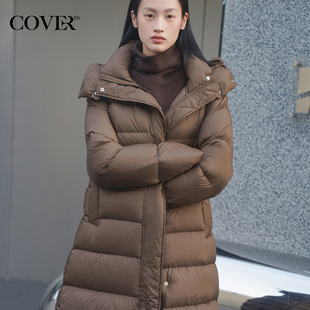 90白鹅绒立领绗缝收腰连帽羽绒服女长款 COVERINS2024年冬季 新款